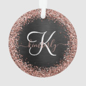 Custom Rose Gold Glitzer Black Sparkone Monogram Ornament (Rückseite)