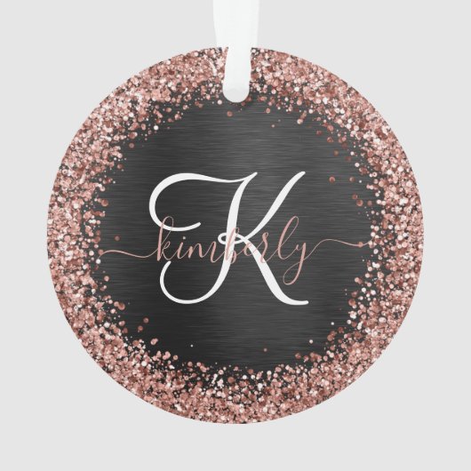 Custom Rose Gold Glitzer Black Sparkone Monogram Ornament (Rückseite)