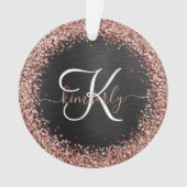 Custom Rose Gold Glitzer Black Sparkone Monogram Ornament (Vorderseite)