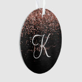 Custom Rose Gold Glitzer Black Sparkone Monogram Ornament (Vorderseite)