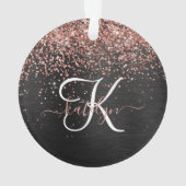 Custom Rose Gold Glitzer Black Sparkone Monogram Ornament (Rückseite)