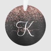 Custom Rose Gold Glitzer Black Sparkone Monogram Ornament (Vorderseite)