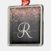 Custom Rose Gold Glitzer Black Sparkone Monogram Ornament Aus Metall (Links)