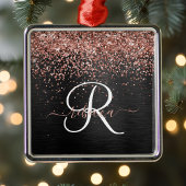 Custom Rose Gold Glitzer Black Sparkone Monogram Ornament Aus Metall