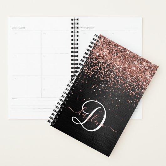 Custom Rose Gold Glitzer Black Sparkone Monogram Planer (Anzeige)