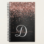 Custom Rose Gold Glitzer Black Sparkone Monogram Planer (Vorderseite)