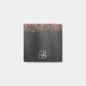 Custom Rose Gold Glitzer Black Sparkone Monogram Post-it Klebezettel (Vorderseite)