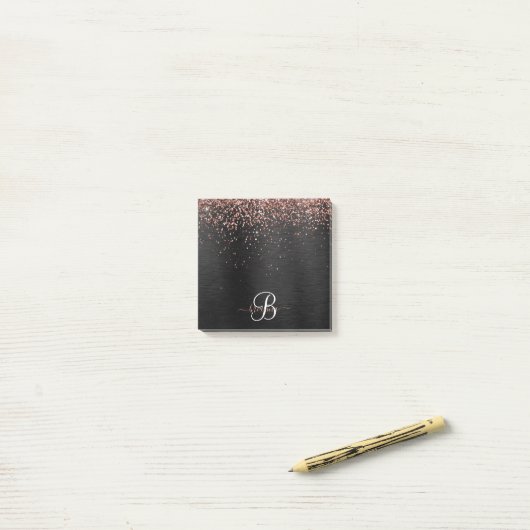 Custom Rose Gold Glitzer Black Sparkone Monogram Post-it Klebezettel (Auf Schreibtisch)