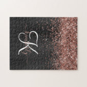Custom Rose Gold Glitzer Black Sparkone Monogram Puzzle (Horizontal)