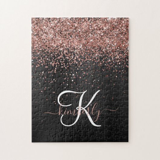 Custom Rose Gold Glitzer Black Sparkone Monogram Puzzle (Vertikal)