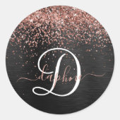 Custom Rose Gold Glitzer Black Sparkone Monogram Runder Aufkleber (Vorderseite)