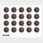Custom Rose Gold Glitzer Black Sparkone Monogram Runder Aufkleber (Blatt)