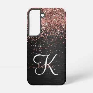 Custom Rose Gold Glitzer Black Sparkone Monogram Samsung Galaxy Hülle
