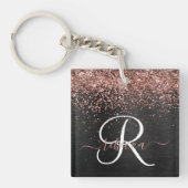 Custom Rose Gold Glitzer Black Sparkone Monogram Schlüsselanhänger (Vorderseite)