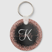 Custom Rose Gold Glitzer Black Sparkone Monogram Schlüsselanhänger (Vorderseite)