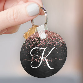 Custom Rose Gold Glitzer Black Sparkone Monogram Schlüsselanhänger