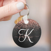 Custom Rose Gold Glitzer Black Sparkone Monogram Schlüsselanhänger