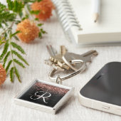 Custom Rose Gold Glitzer Black Sparkone Monogram Schlüsselanhänger (Seite)
