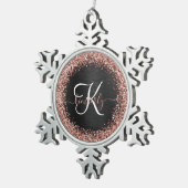 Custom Rose Gold Glitzer Black Sparkone Monogram Schneeflocken Zinn-Ornament (Rechts)