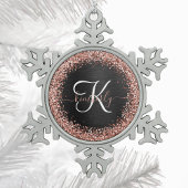 Custom Rose Gold Glitzer Black Sparkone Monogram Schneeflocken Zinn-Ornament