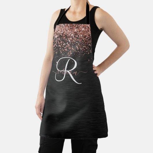Custom Rose Gold Glitzer Black Sparkone Monogram Schürze (InSitu)