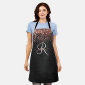 Custom Rose Gold Glitzer Black Sparkone Monogram Schürze (Getragen)
