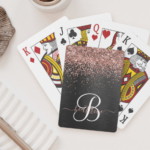 Custom Rose Gold Glitzer Black Sparkone Monogram Spielkarten
