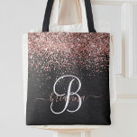 Custom Rose Gold Glitzer Black Sparkone Monogram Tasche<br><div class="desc">Dieses trendige,  elegante Tote-Sack-Design mit hübschem vergoldeten Glitzer aus Rose auf schwarz gebürstetem metallischem Hintergrund ist einfach zu personalisieren.</div>