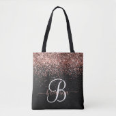 Custom Rose Gold Glitzer Black Sparkone Monogram Tasche (Vorderseite)