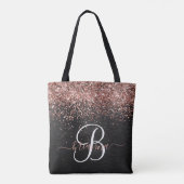 Custom Rose Gold Glitzer Black Sparkone Monogram Tasche (Rückseite)