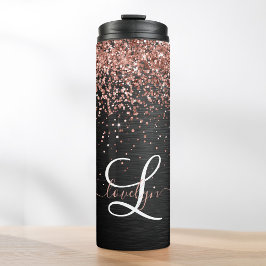 Custom Rose Gold Glitzer Black Sparkone Monogram Thermosbecher