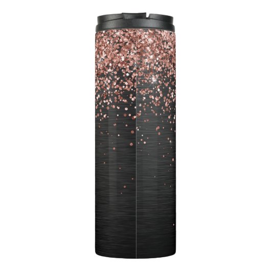 Custom Rose Gold Glitzer Black Sparkone Monogram Thermosbecher (Rückseite)