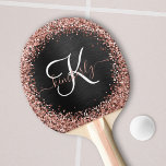 Custom Rose Gold Glitzer Black Sparkone Monogram Tischtennis Schläger<br><div class="desc">Dieses angesagte und elegante Tischtennispongpaddel-Design mit hübschem vergoldetem Glitzer aus der Rose auf schwarz gebürstetem metallischem Hintergrund ist einfach zu personalisieren.</div>