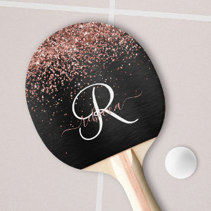 Custom Rose Gold Glitzer Black Sparkone Monogram Tischtennis Schläger