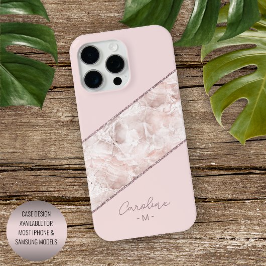 Custom Rose Gold Glitzer Blush Pink Marmormuster M iPhone Hülle