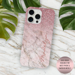 Custom Rose Gold Glitzer Blush Pink Marmormuster M iPhone 15 Pro Max Hülle