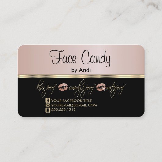 Custom - Rose Gold Glitzer Lippen auf dem schwarze Visitenkarte (Rückseite)