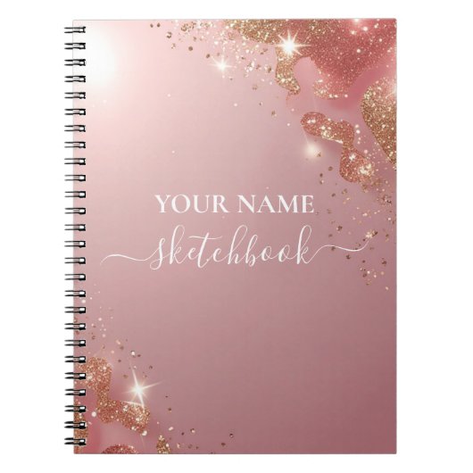 Custom Rose Gold Glitzer Notebook - Elegante Spark Notizblock (Vorderseite)