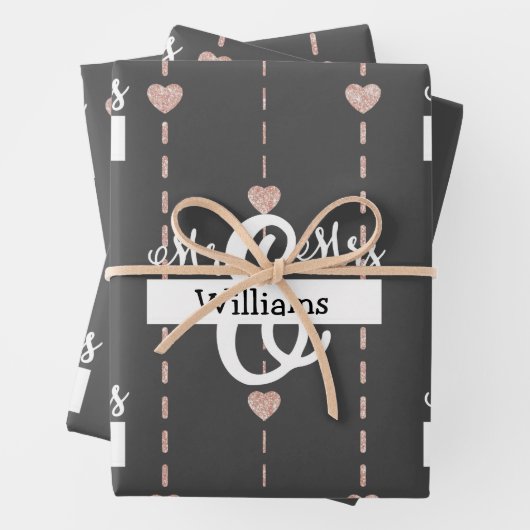 Custom Rose Gold Herzmuster Mr & Mrs. Wedding Geschenkpapier Set (Beispiel)