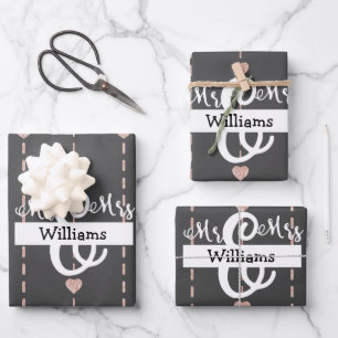 Custom Rose Gold Herzmuster Mr & Mrs. Wedding Geschenkpapier Set