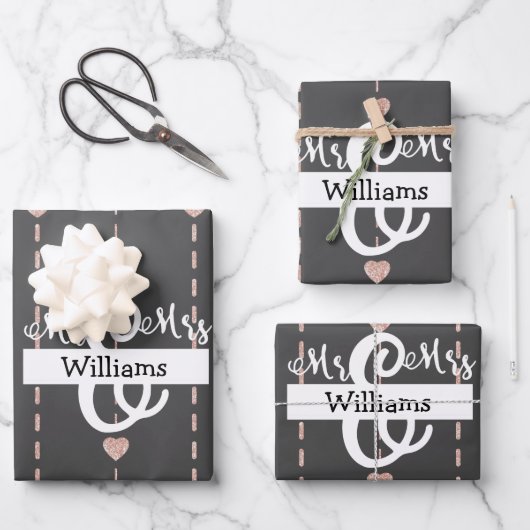 Custom Rose Gold Herzmuster Mr & Mrs. Wedding Geschenkpapier Set (Vorderseite)
