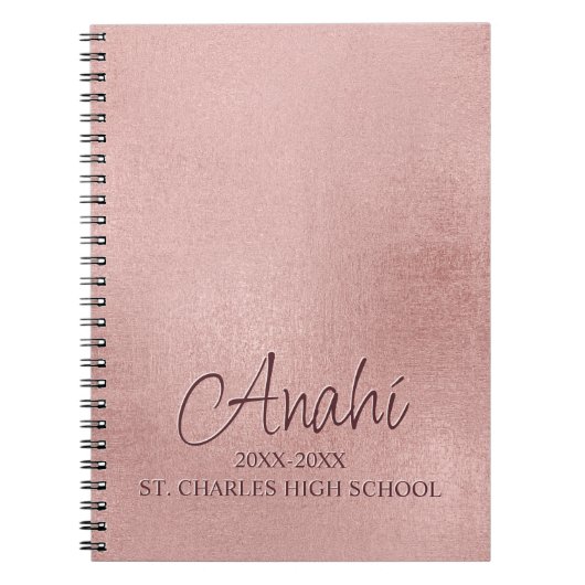 Custom Rose Gold Monogram Academy Year School Notizblock (Vorderseite)