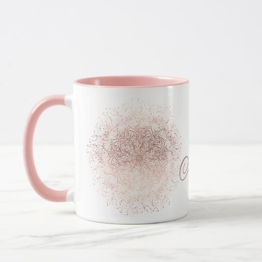 Custom Rose Gold Snowflake Weihnachtskaffee Tasse (Links)