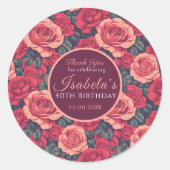 Custom Rose Themed First Birthday Runder Aufkleber (Vorderseite)