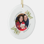 Custom Round Foto Watercolor Grüne Weihnachten Keramik Ornament (Rechts)