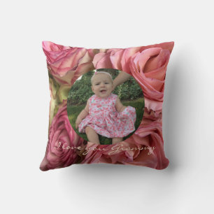 Custom Round Foto World's Best Oma Pink Roses Kissen