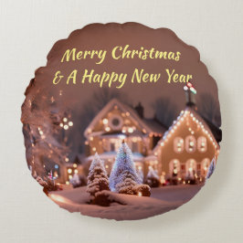 Custom Round Kissen mit Outdoorweihnachtszene