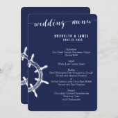 Custom Round Nautical Navy Blue Wedding Menu Wheel Menükarte (Vorne/Hinten)