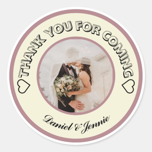 Custom Round Photo Thank You Beige Pink Runder Aufkleber (Vorderseite)