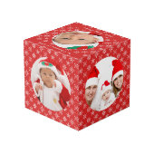 Custom Round Photos Santa Baby Red With Snowflakes Würfel (Rückseite Schrägansicht)
